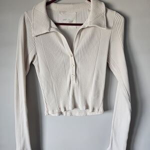 Aerie Cream Button Down Ribbed Shirt
